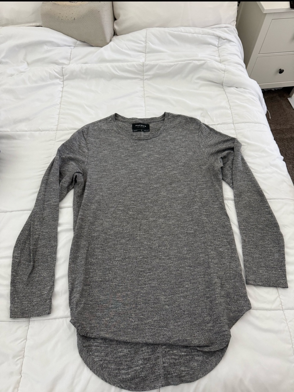 Pacsun mens Gray Heathered Crewneck Long Sleeve Shirt